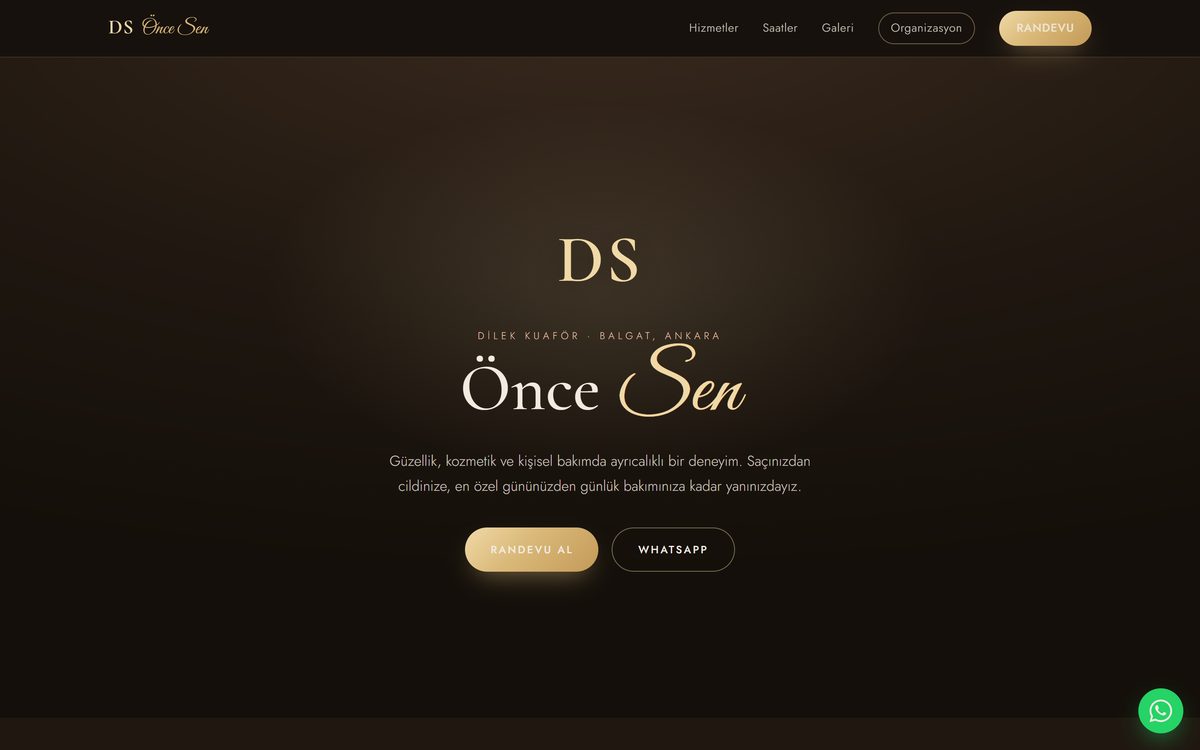 DS Önce Sen kuaför sitesi ve randevu akışı