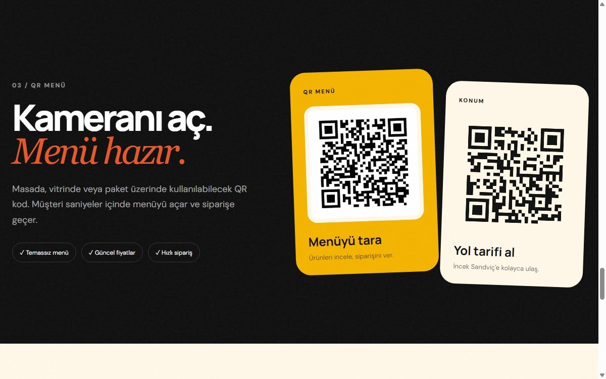Temassız menü ve yol tarifi için markalı QR deneyimi