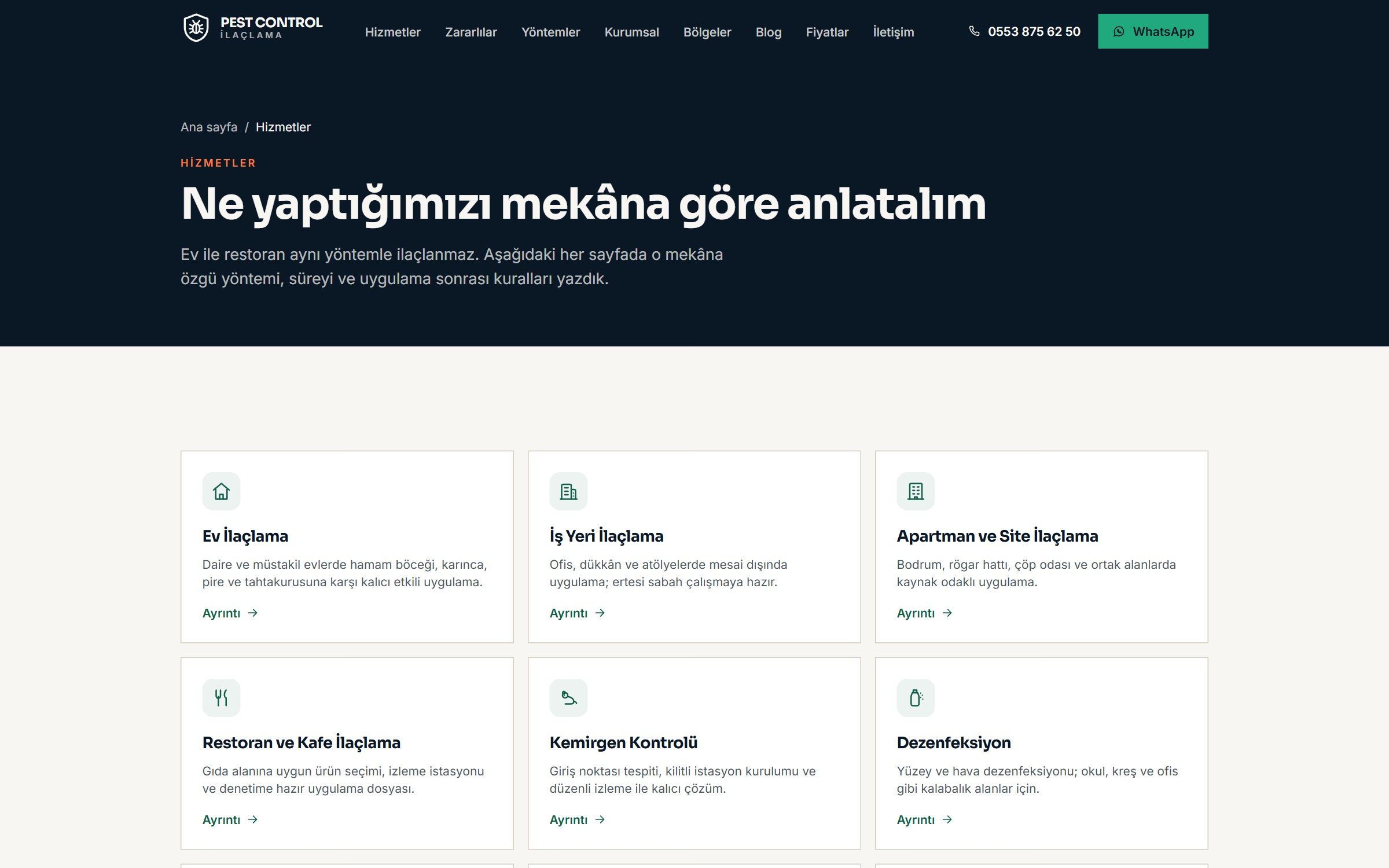 Mekâna ve ihtiyaca göre ayrılan ilaçlama hizmetleri